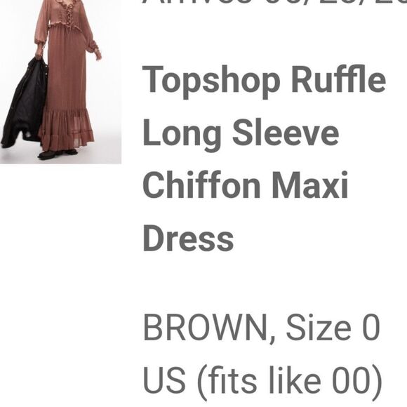 TOPSHOP Raffle Long Sleeve Chiffon Maxi Dresz, - Picture 6 of 6